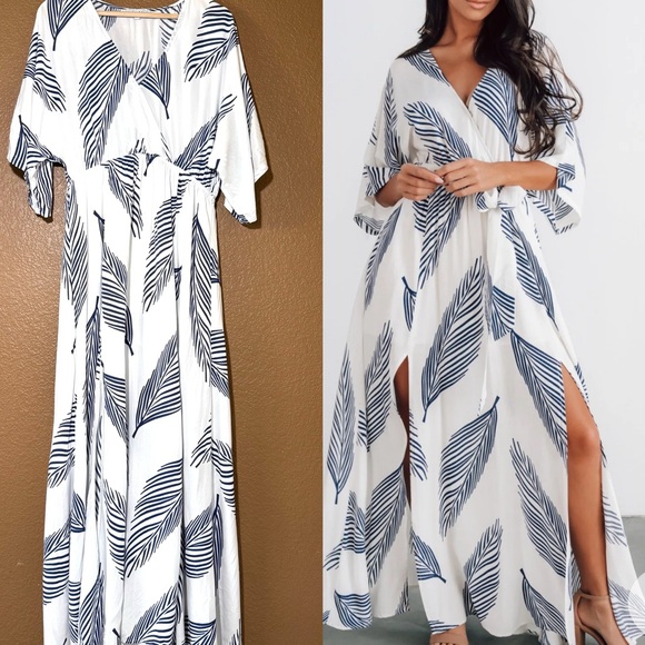 Baltic Born Dresses & Skirts - Baltic Born Corinth Maxi Dress Navy White Leaf Print Size L Tropical Boho Event